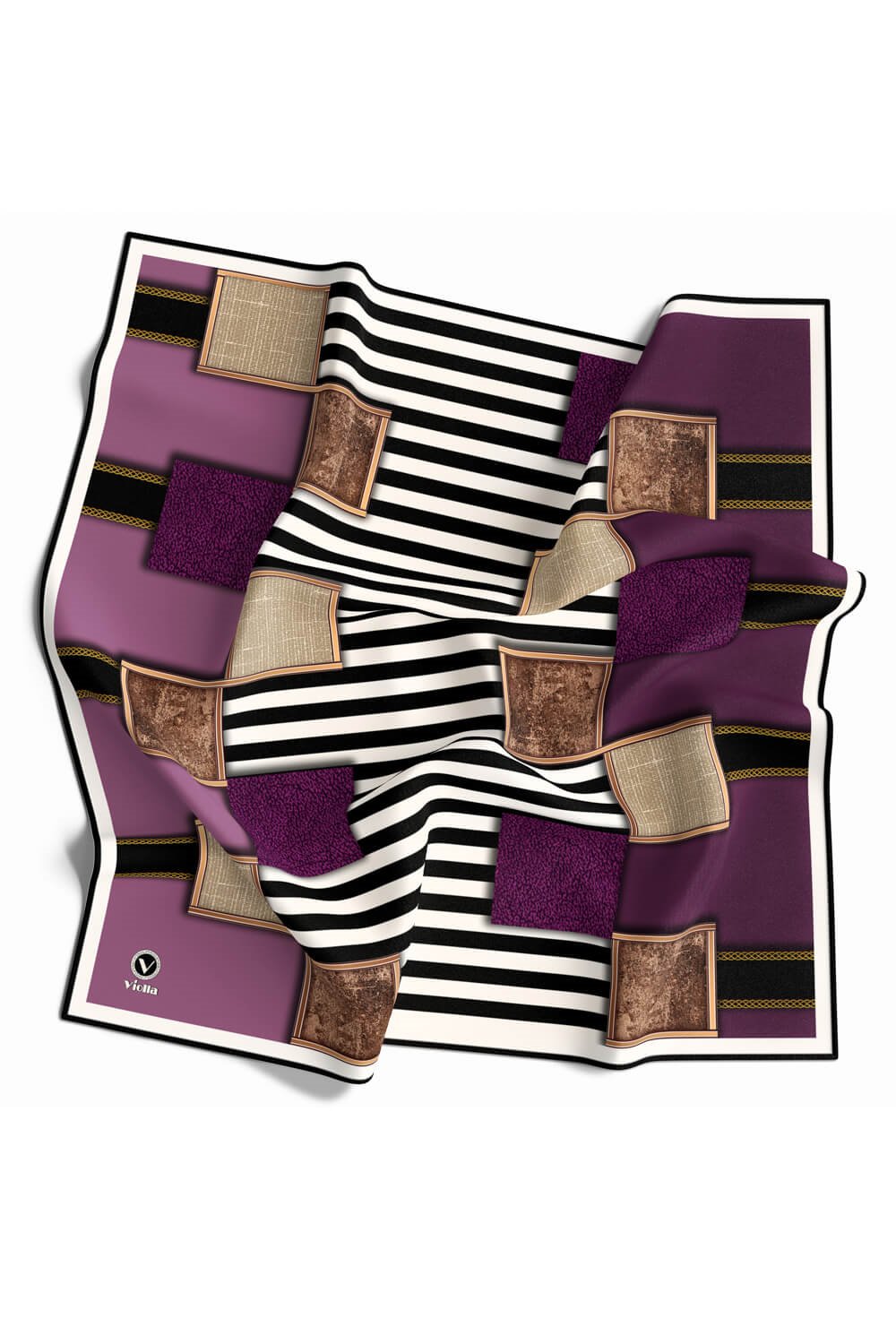 Twill Geometrik Ve Çizgili Desenli Mor Renkli 90x90 Eşarp (İpek İçermez) Dikim Şekli : El Dikişi
