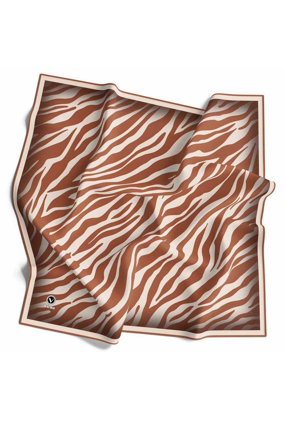 Kristal Zebra Desenli Krem - Taba Renkli 90x90 Eşarp (İpek İçermez) Dikim Şekli : El Dikişi