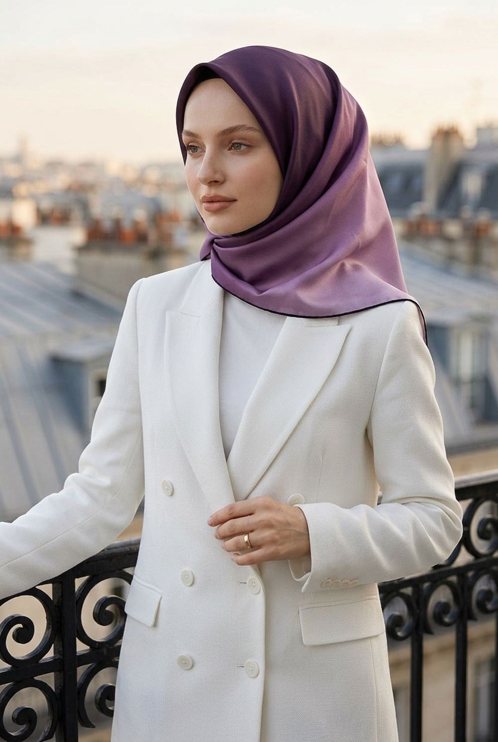 % 57 İPEK % 43 VİSKON Twill İpek Degrade Desenli Gül Kurusu Renkli 90x90 Eşarp Dikim Şekli : El Dikişi