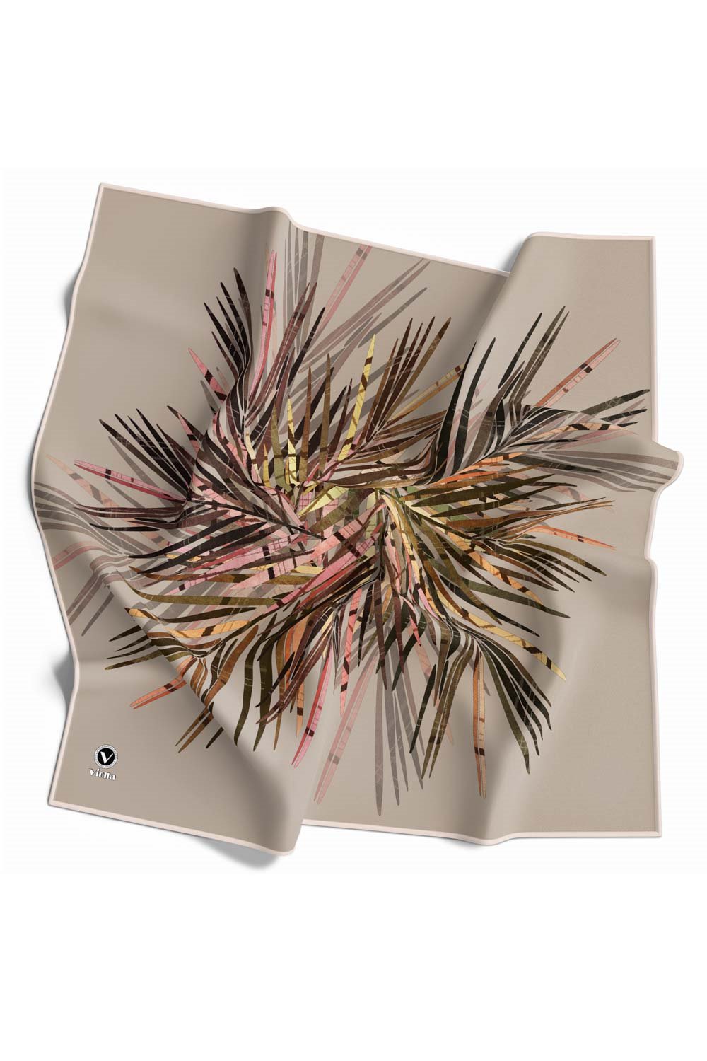 Twill Havai Fişek Desenli Bej Renkli 90x90 Eşarp (İpek İçermez) Kenar Dikiş Şekli El Dikişli