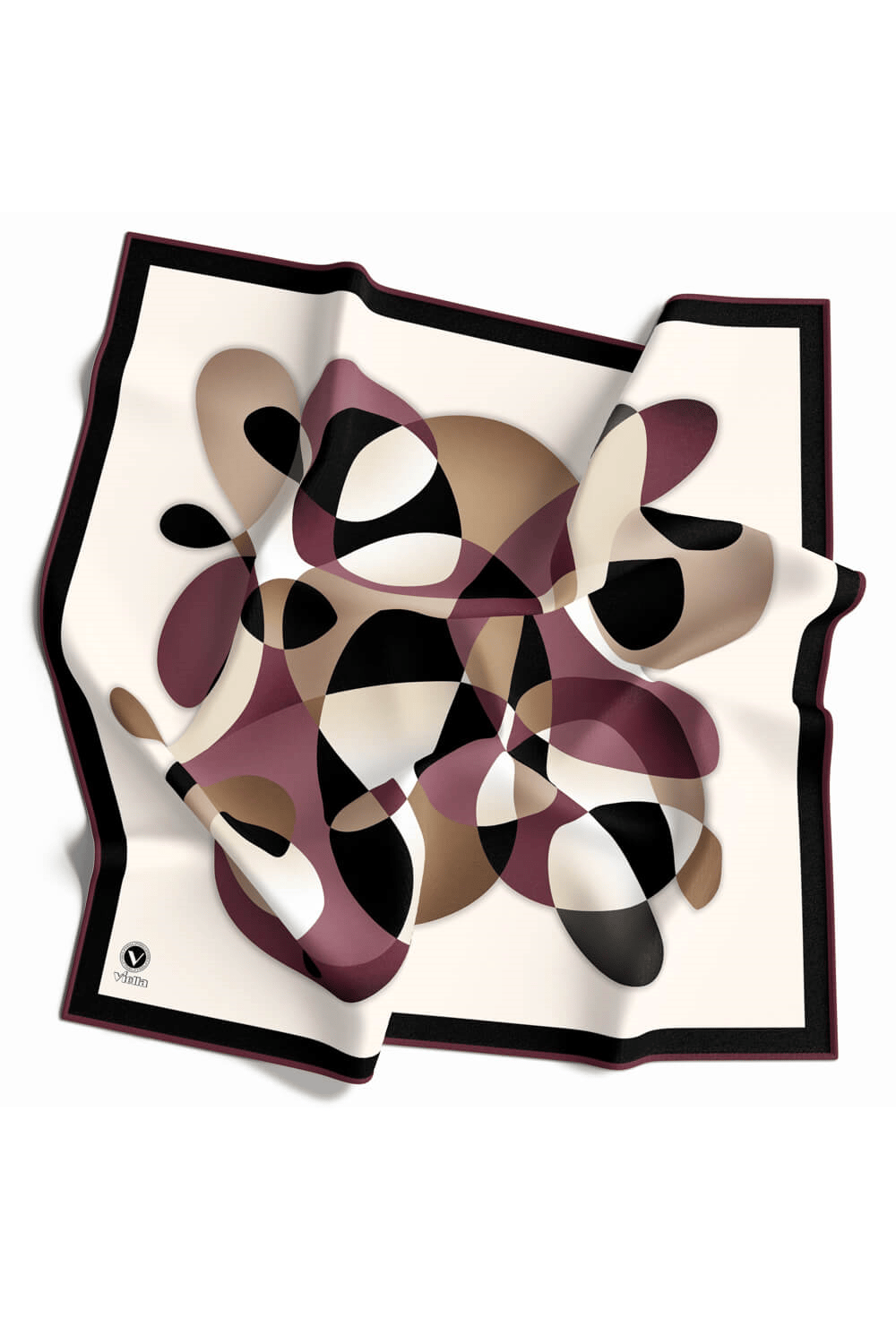 Twill Geometrik Desenli Mürdüm Renkli 90x90 Eşarp (İpek İçermez) Kenar Dikiş Şekli El Dikişli