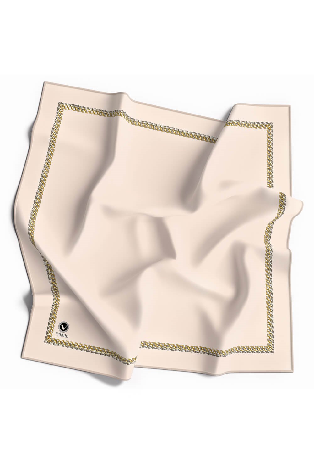 Kristal Kenar Motif Zincir Desenli Krem Renkli 90x90 Eşarp (İpek İçermez) Kenar Dikiş Şekli El Dikişli