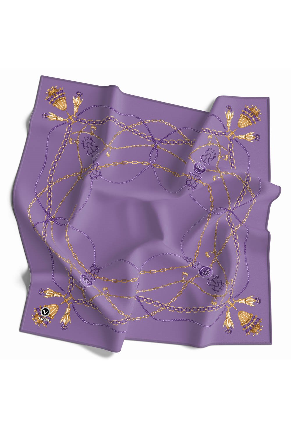 Kristal Geometrik Desenli Lila Renkli 90x90 Eşarp (İpek İçermez) Kenar Dikiş Şekli El Dikişli