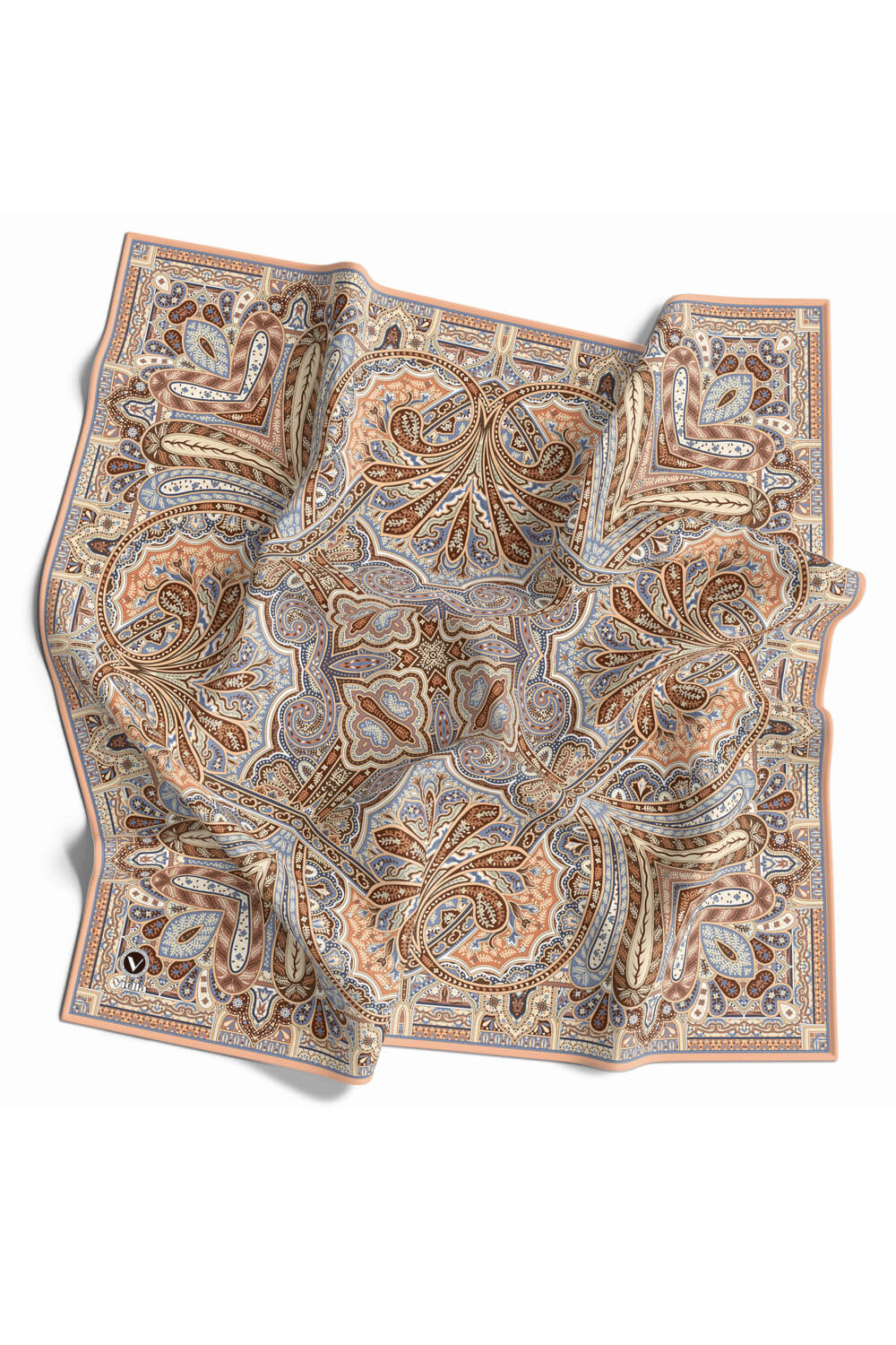 Kristal Şal Desenli Somon Renkli 90x90 Eşarp (İpek İçermez) Kenar Dikiş Şekli El Dikişli