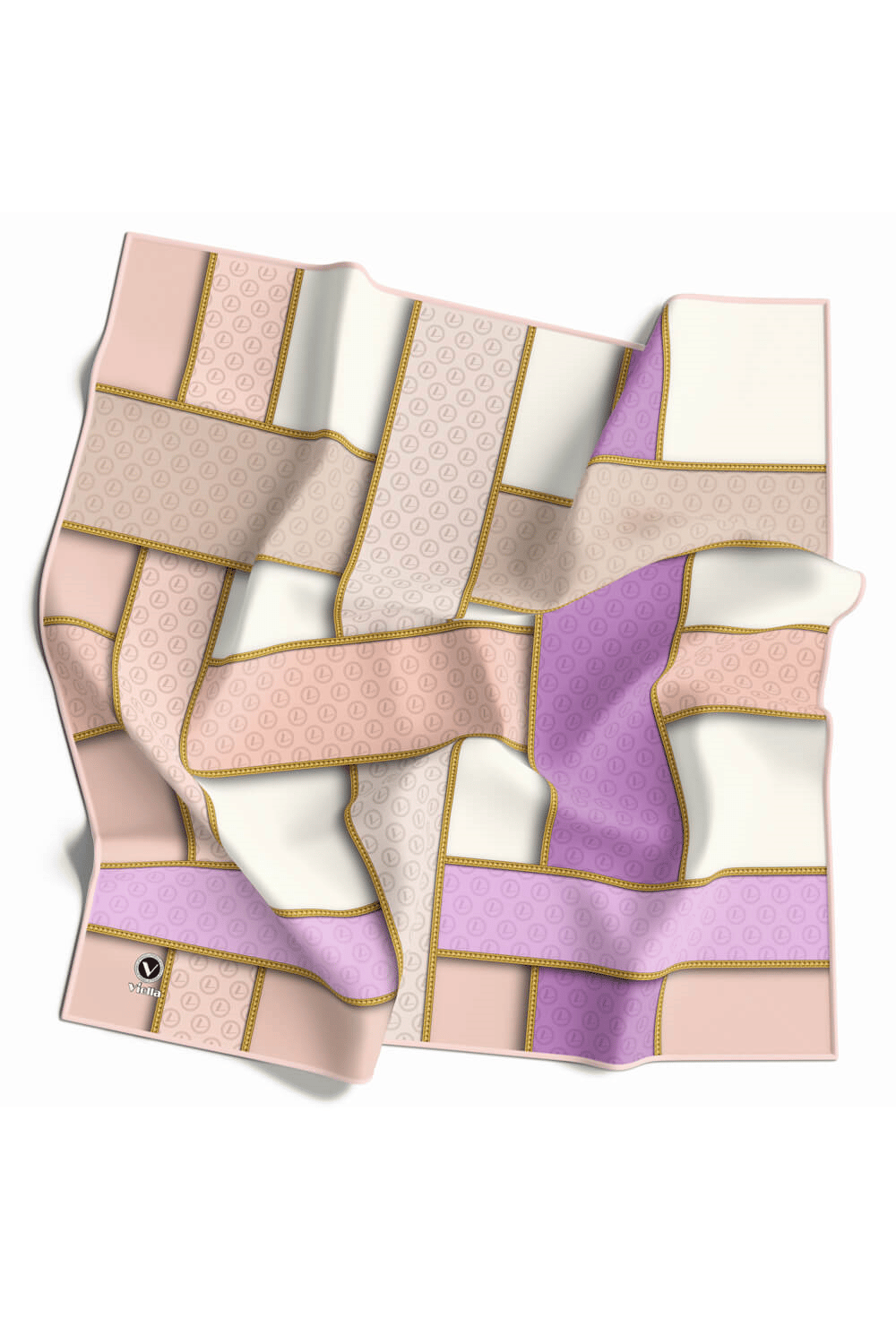 Twill Şeritleri Monogram Desenli Somon Renkli 90x90 Eşarp (İpek İçermez) Dikim Şekli : El Dikişi