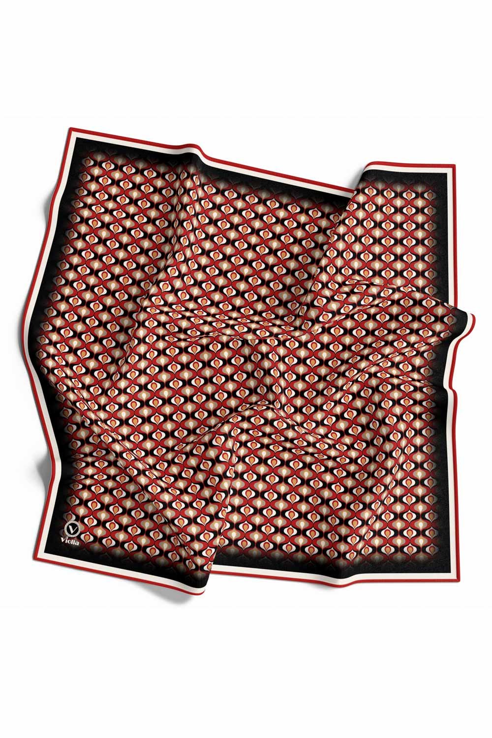 Twill Çıtır Desenli Kırmızı Renkli 90x90 Eşarp (İpek İçermez) Kenar Dikiş Şekli El Dikişli