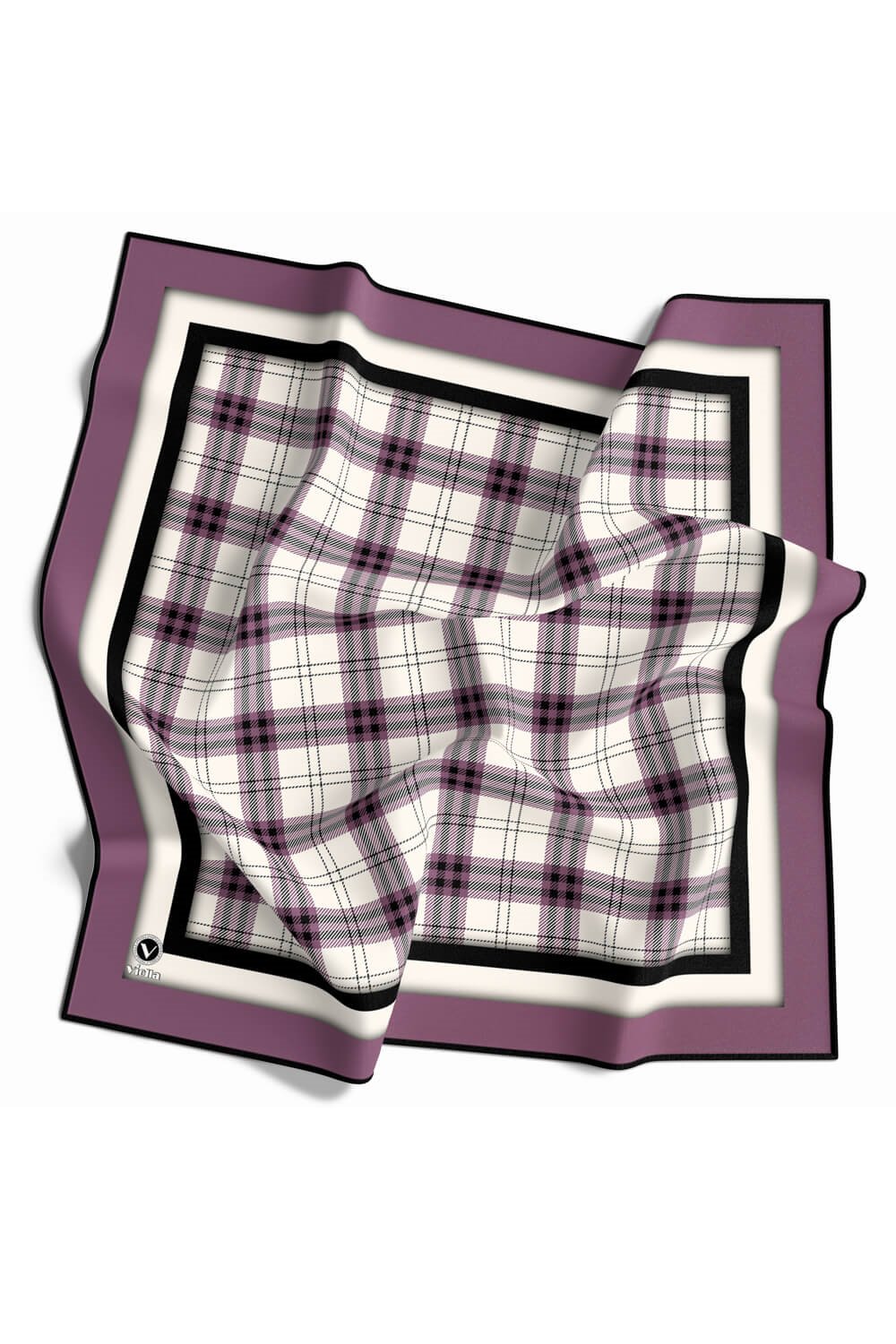 Twill Ekose Desenli Lila Renkli 90x90 Eşarp (İpek İçermez) Kenar Dikiş Şekli El Dikişli