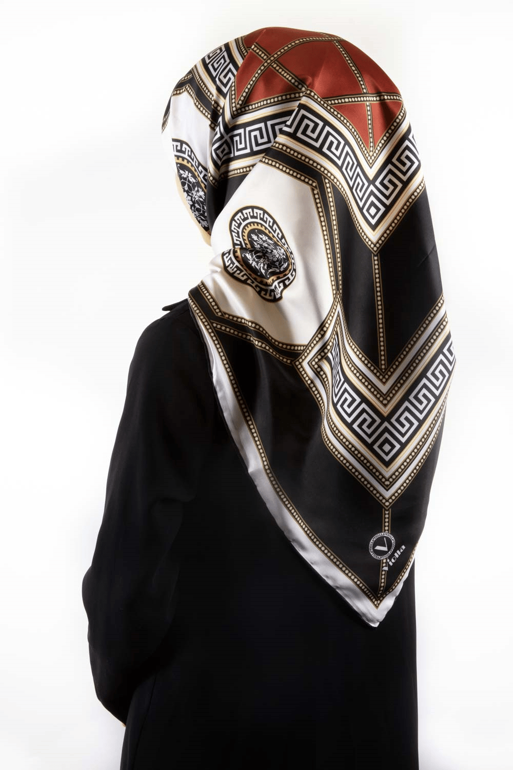 Twill Barok Desenli Taba Renkli 90x90 Eşarp (İpek İçermez) Kenar Dikiş Şekli El Dikişli