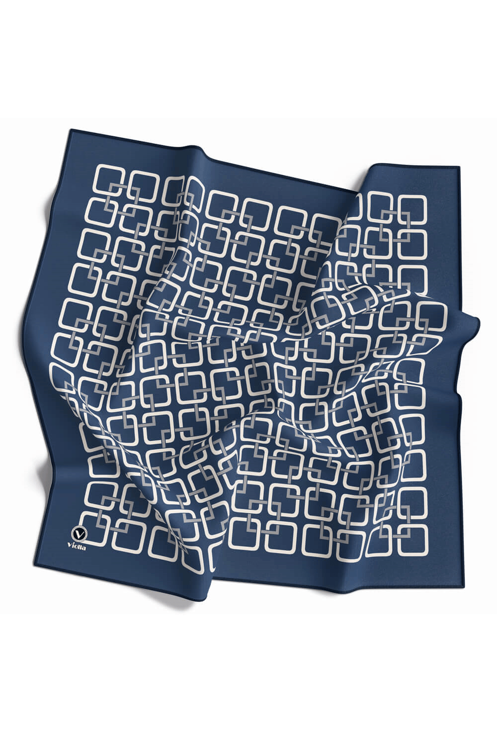 Twill Geometrik Desenli İndigo Renkli 90x90 Eşarp (İpek İçermez) Kenar Dikiş Şekli El Dikişli