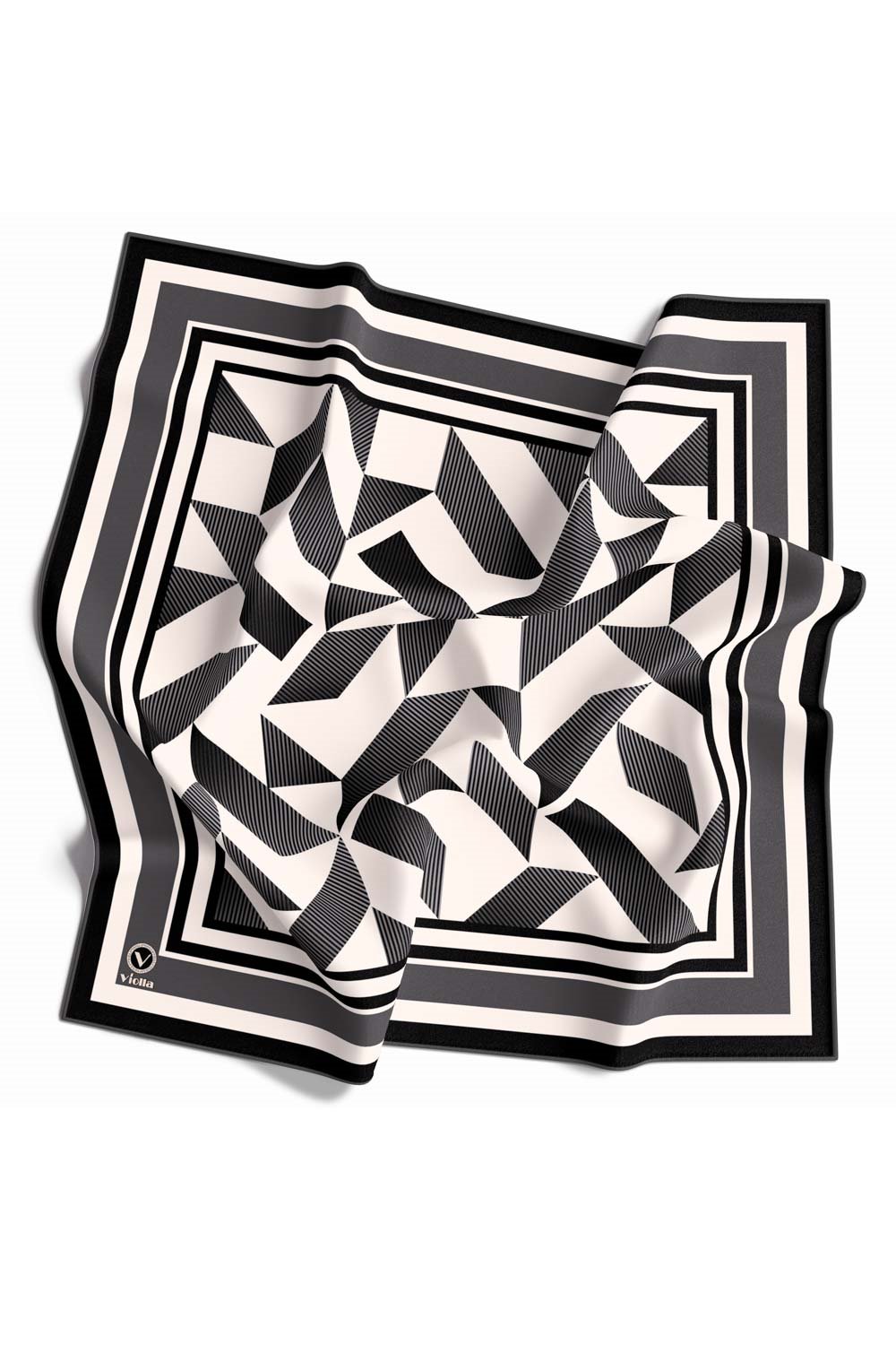 Twill Geometrik Desenli Füme Renkli 90x90 Eşarp (İpek İçermez) Kenar Dikiş Şekli El Dikişli