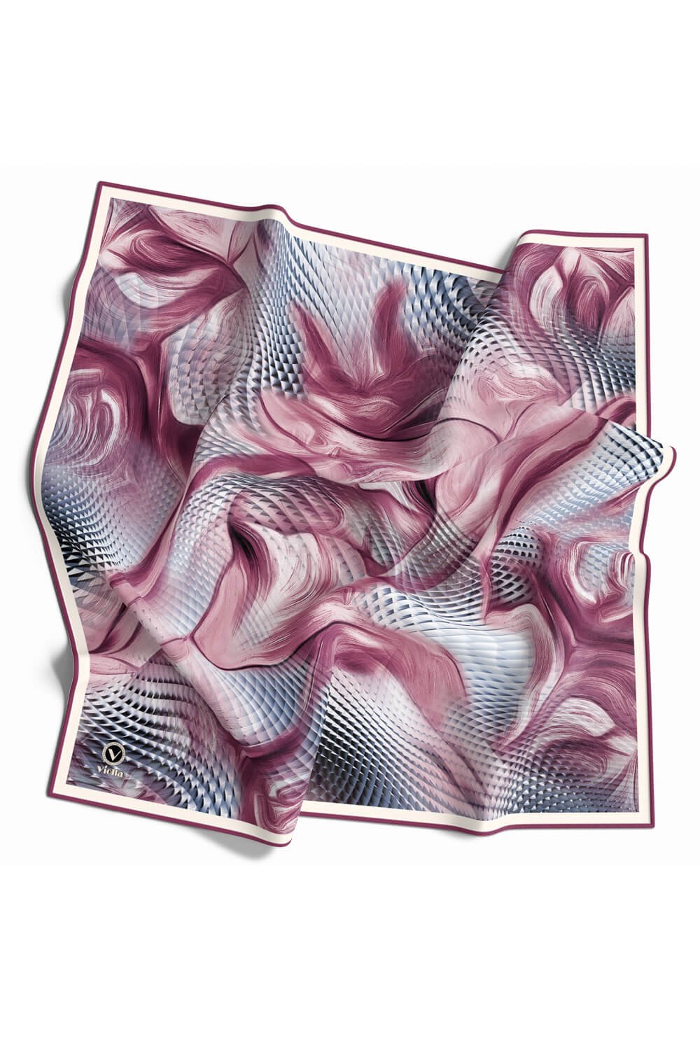 Twill Geometrik Ve Dalga Desenli Pembe Renkli 90x90 Eşarp (İpek İçermez) Dikim Şekli : El Dikişi