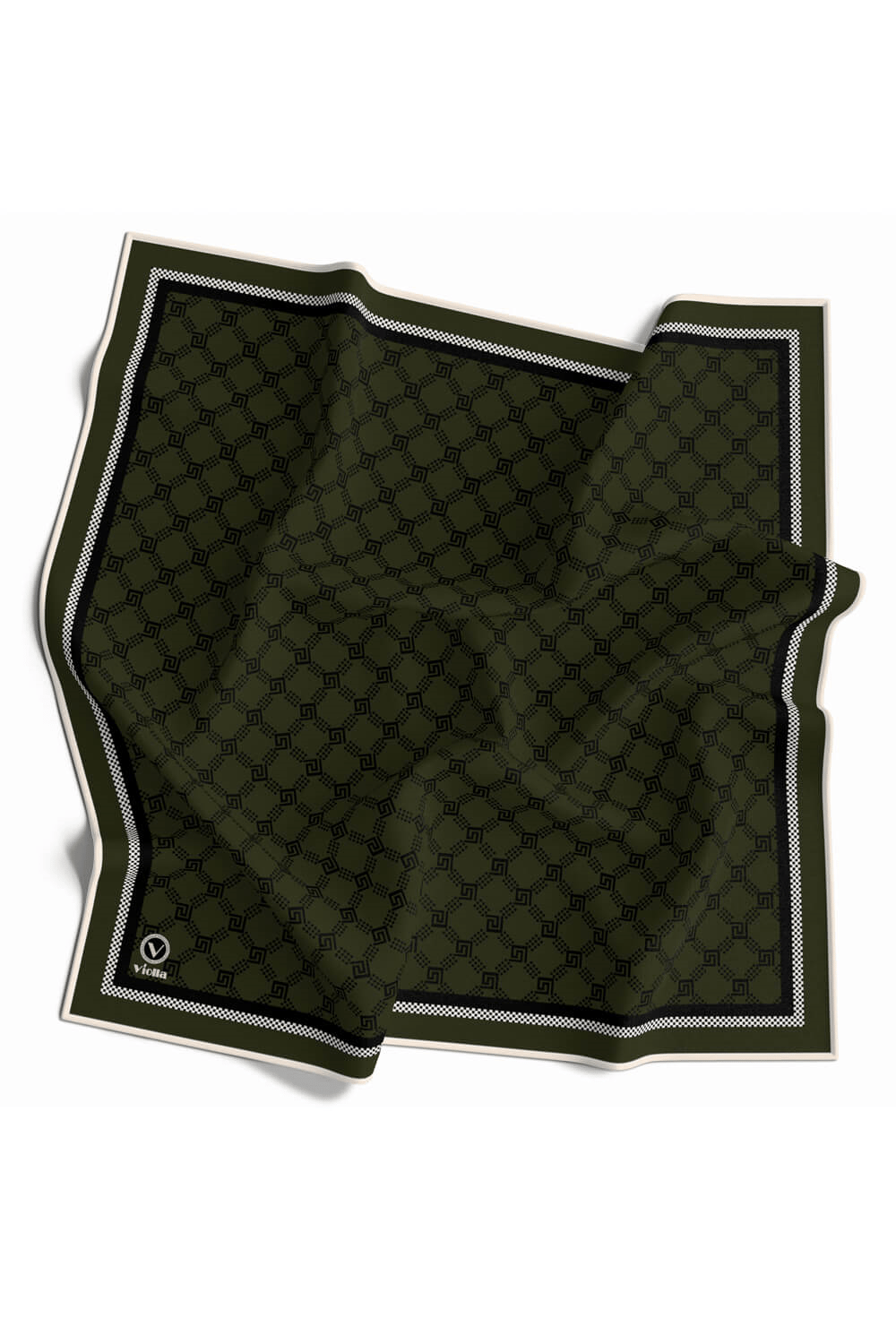 Twill Minik Motifli Geometrik Desenli Haki Renkli 90x90 Eşarp (İpek İçermez) Dikim Şekli : El Dikişi