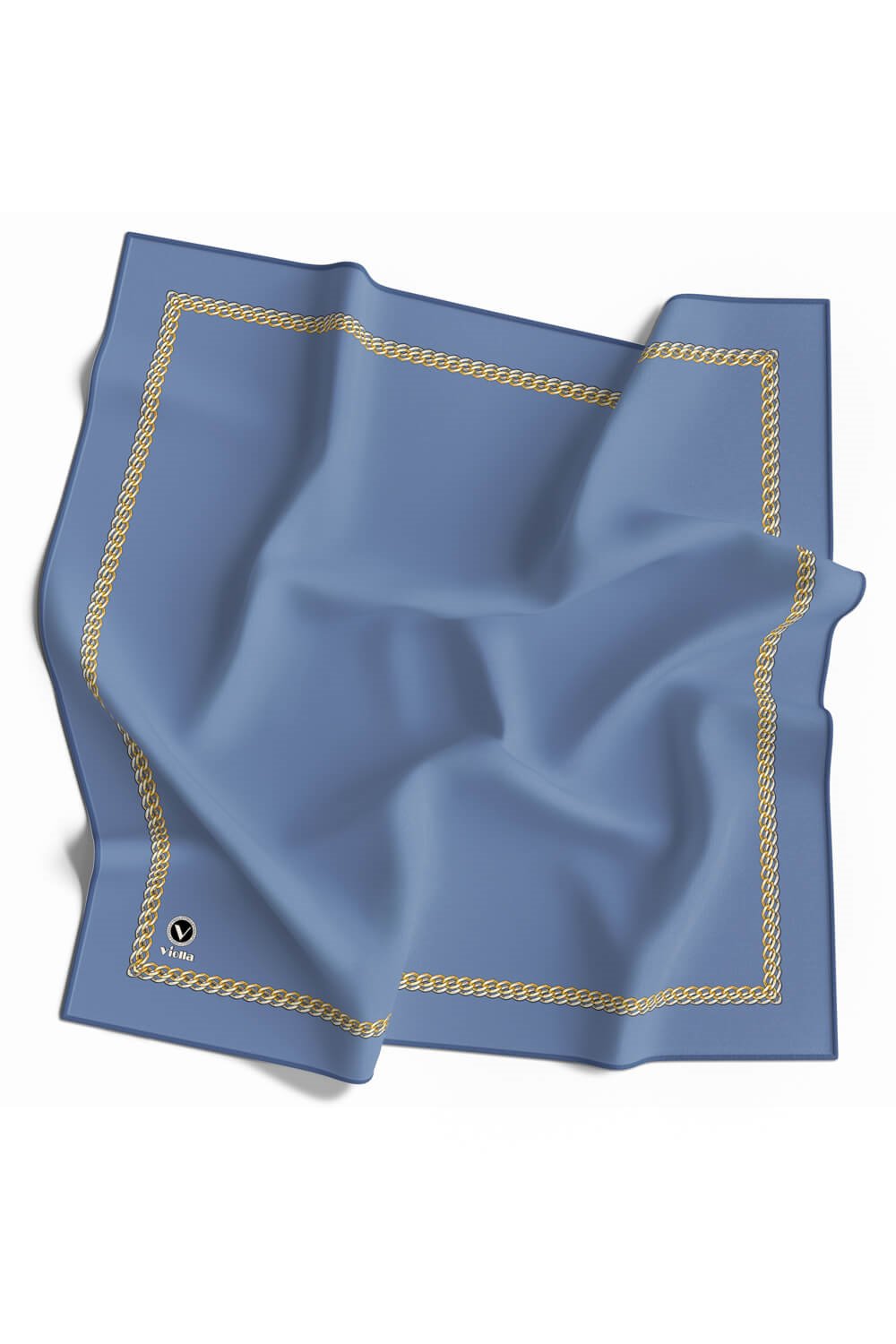 Twill Kenar Motifi Zincir Desenli Düz Bebe Mavisi Renkli 90x90 Dikim Şekli : El Dikişi Eşarp (İpek İçermez)