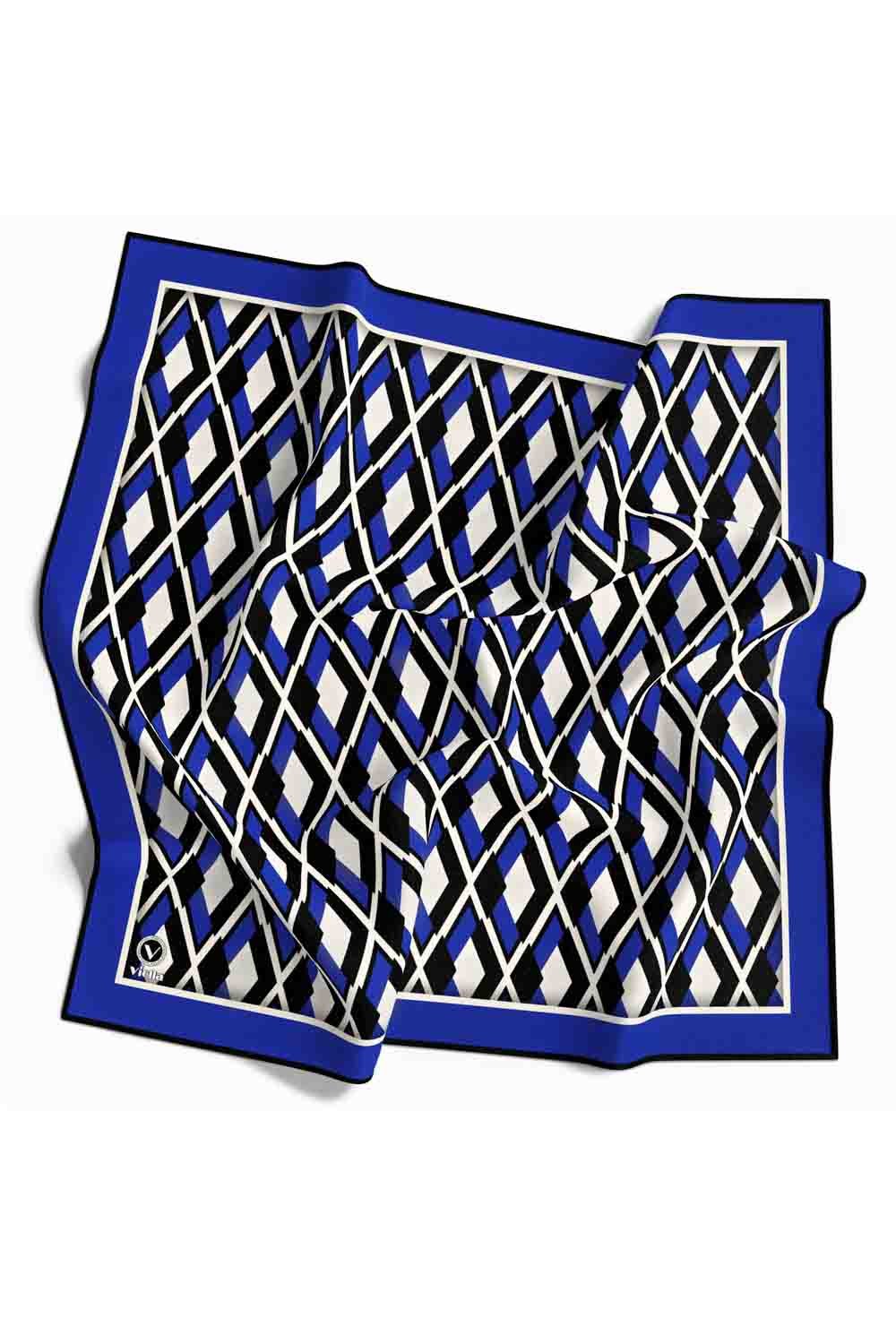 Kristal Geometrik Desenli Saks Renkli 90x90 Eşarp (İpek İçermez) Dikim Şekli : El Dikişi