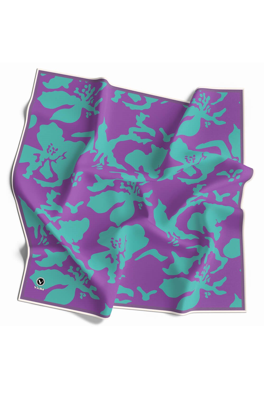 Twill Çiçek Desenli Lila - Mint Yeşili Renkli 90x90 Eşarp (İpek İçermez) Dikim Şekli : El Dikişi