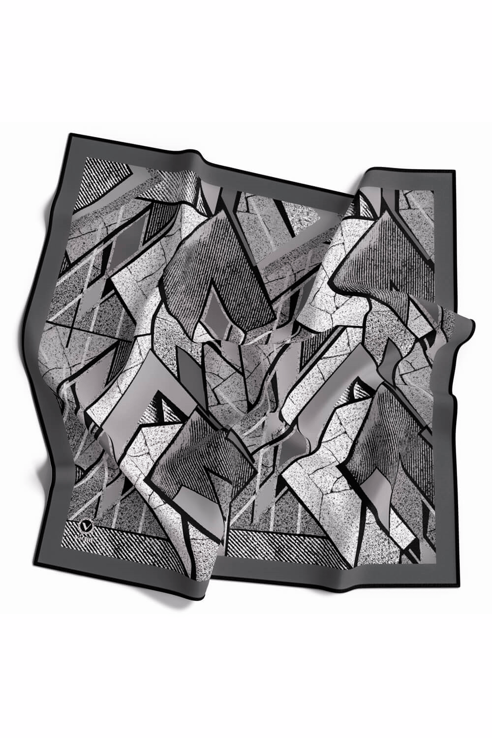 Kristal Geometrik Desenli Gri Renkli 90x90 Eşarp (İpek İçermez) Kenar Dikiş Şekli El Dikişli