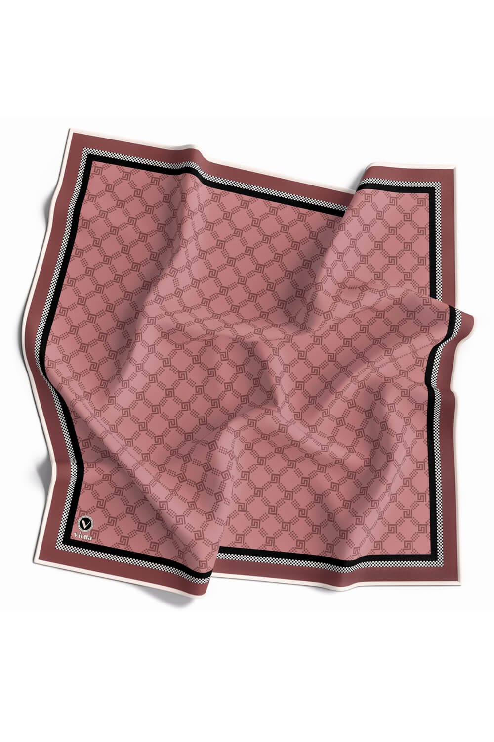 Twill Minik Motifli Geometrik Desenli Pembe Renkli 90x90 Eşarp (İpek İçermez) Dikim Şekli : El Dikişi