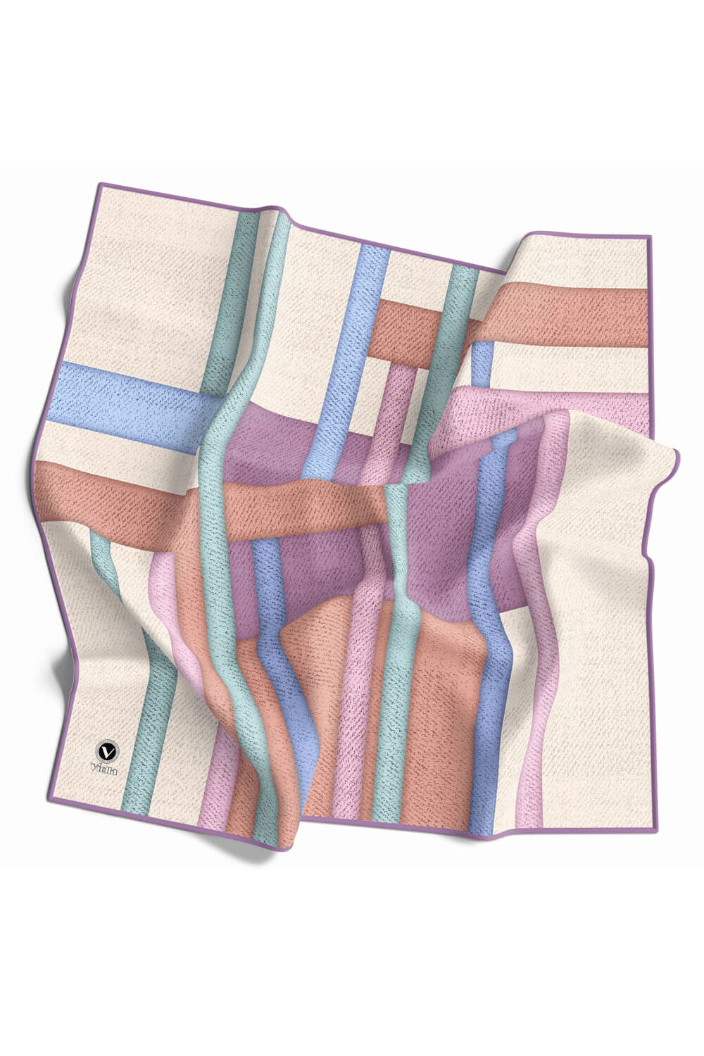 Twill Renkli Şerit Desenli Lila Renkli 90x90 Eşarp (İpek İçermez) Kenar Dikiş Şekli El Dikişli
