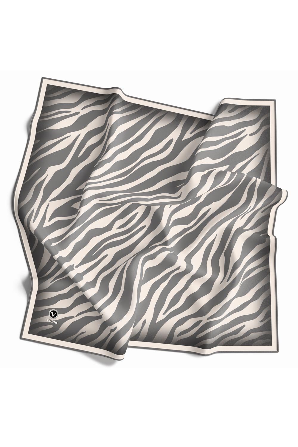 Kristal Zebra Desenli Krem - Gri Renkli 90x90 Eşarp (İpek İçermez) Dikim Şekli : El Dikişi