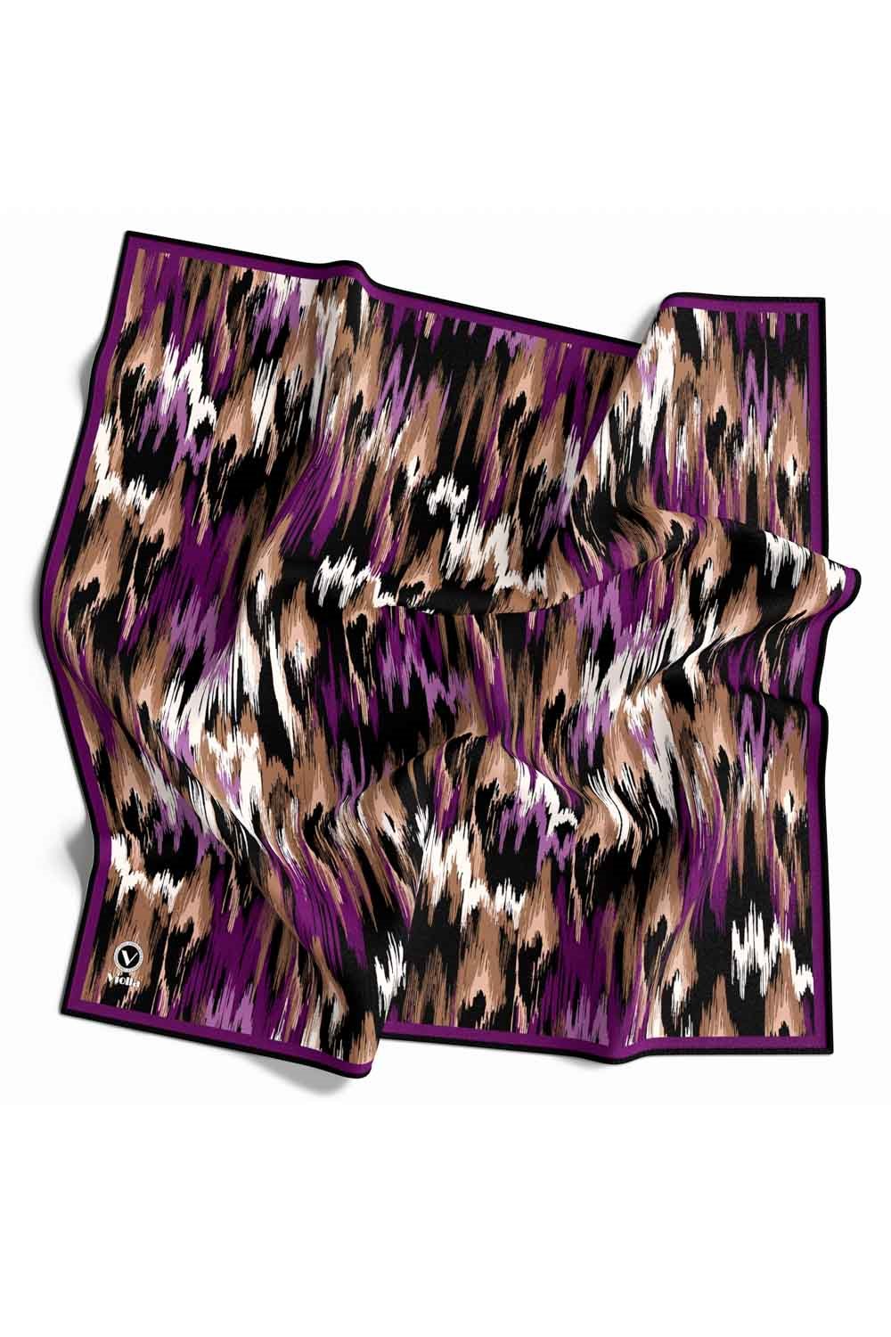 Twill Fırça Desenli Mürdüm Renkli 90x90 Eşarp (İpek İçermez) Kenar Dikiş Şekli El Dikişli