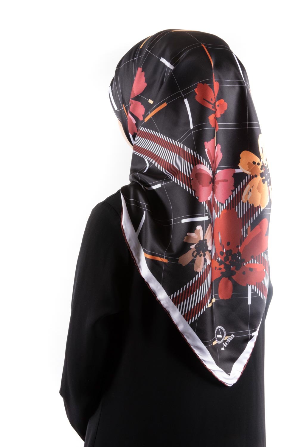 Twill Papatya Desenli Bordo Renkli 90x90 Eşarp (İpek İçermez) Kenar Dikiş Şekli El Dikişli