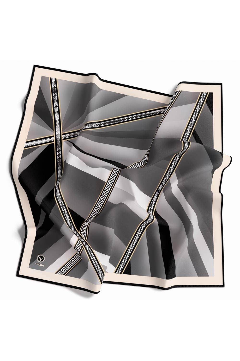 Kristal Geometrik Desenli Gri Renkli 90x90 Dikim Şekli : El Dikişi Eşarp (İpek İçermez)