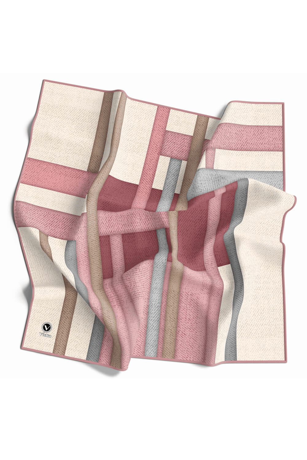 Twill Renkli Şerit Desenli Pudra Renkli 90x90 Eşarp (İpek İçermez) Kenar Dikiş Şekli El Dikişli
