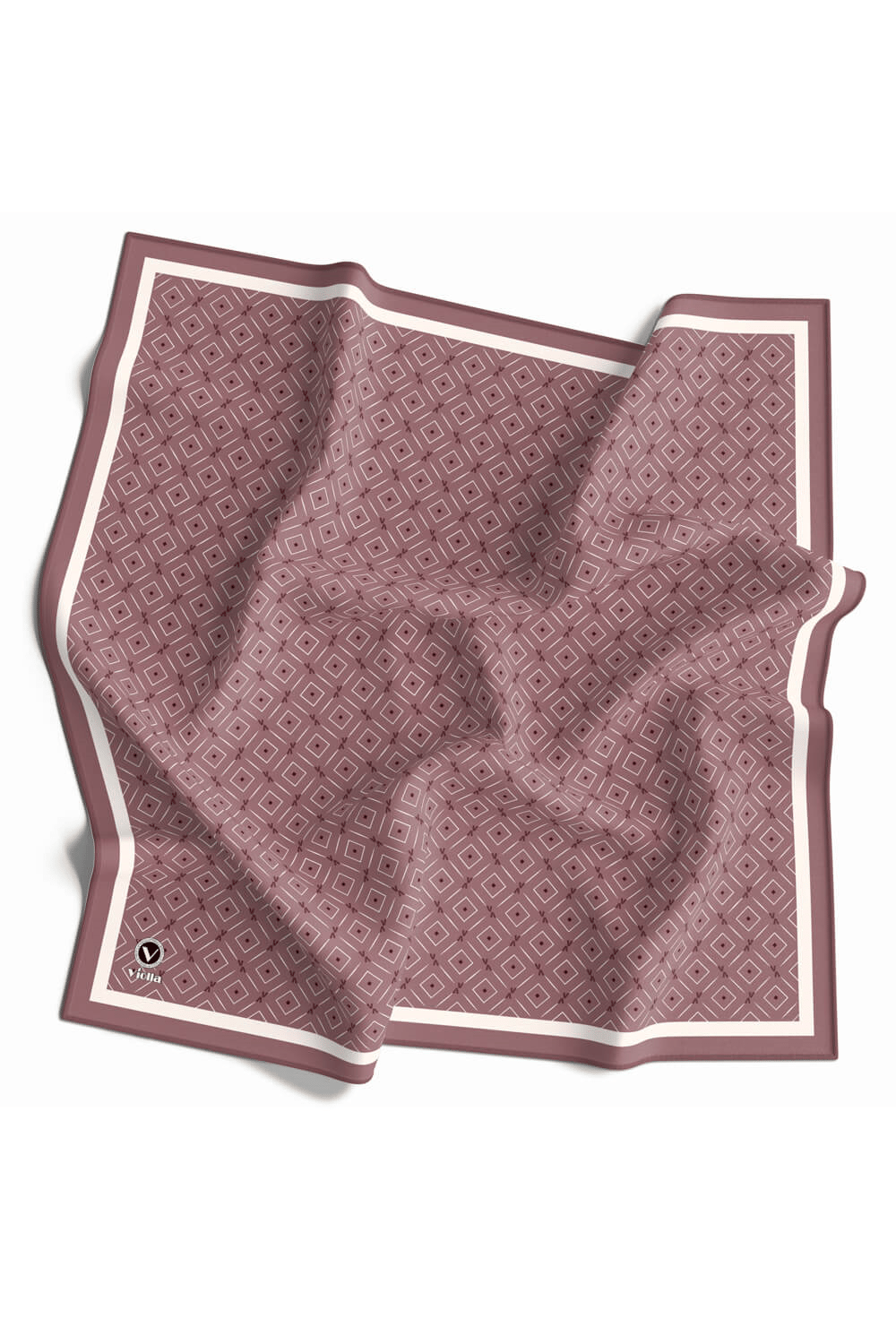 Twill Çıtır Geometrik Desenli Pudra Renkli 90x90 Eşarp (İpek İçermez) Kenar Dikiş Şekli El Dikişli
