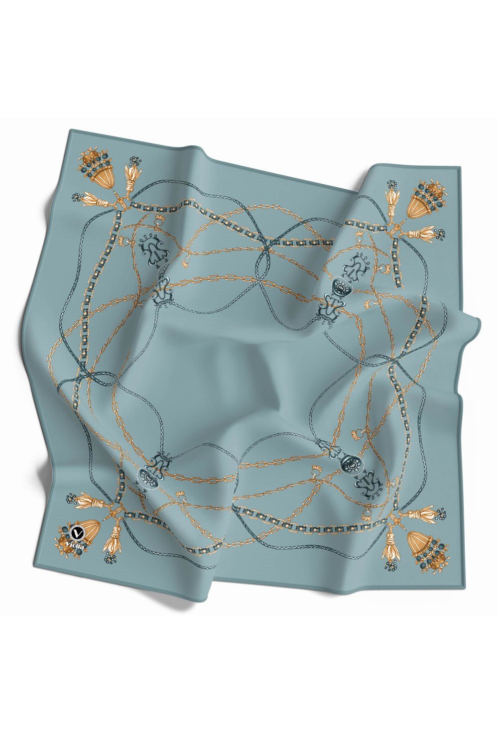 Kristal Geometrik Desenli Buz Mavisi Renkli 90x90 Eşarp (İpek İçermez) Kenar Dikiş Şekli El Dikişli