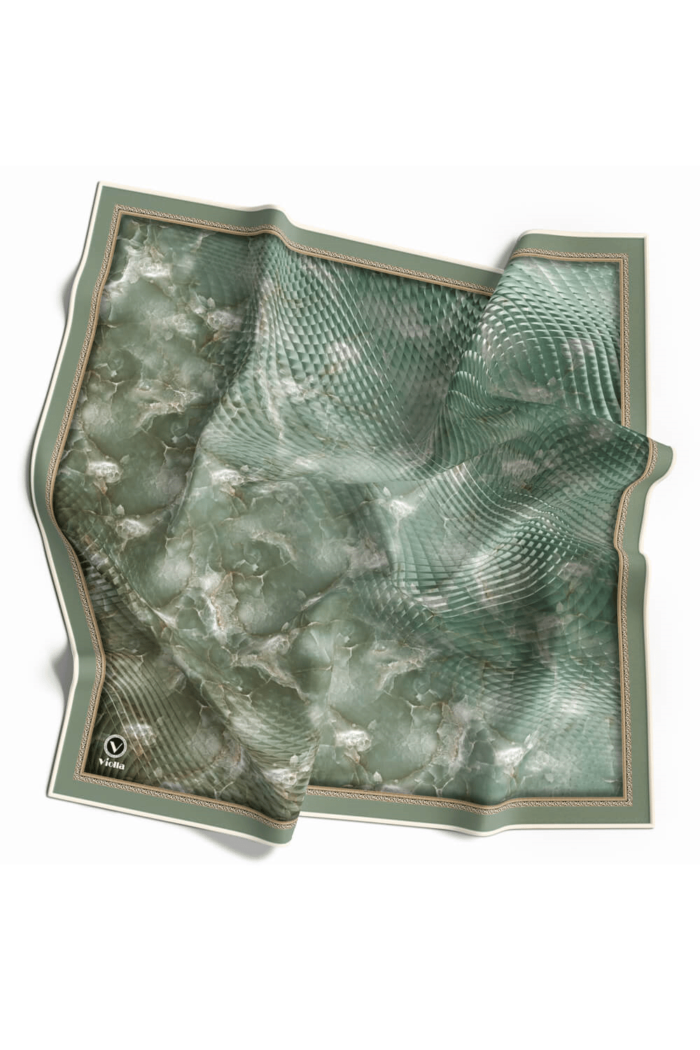 Twill Batik Desenli Mint Yeşili Renkli 90x90 Eşarp (İpek İçermez) Kenar Dikiş Şekli El Dikişli