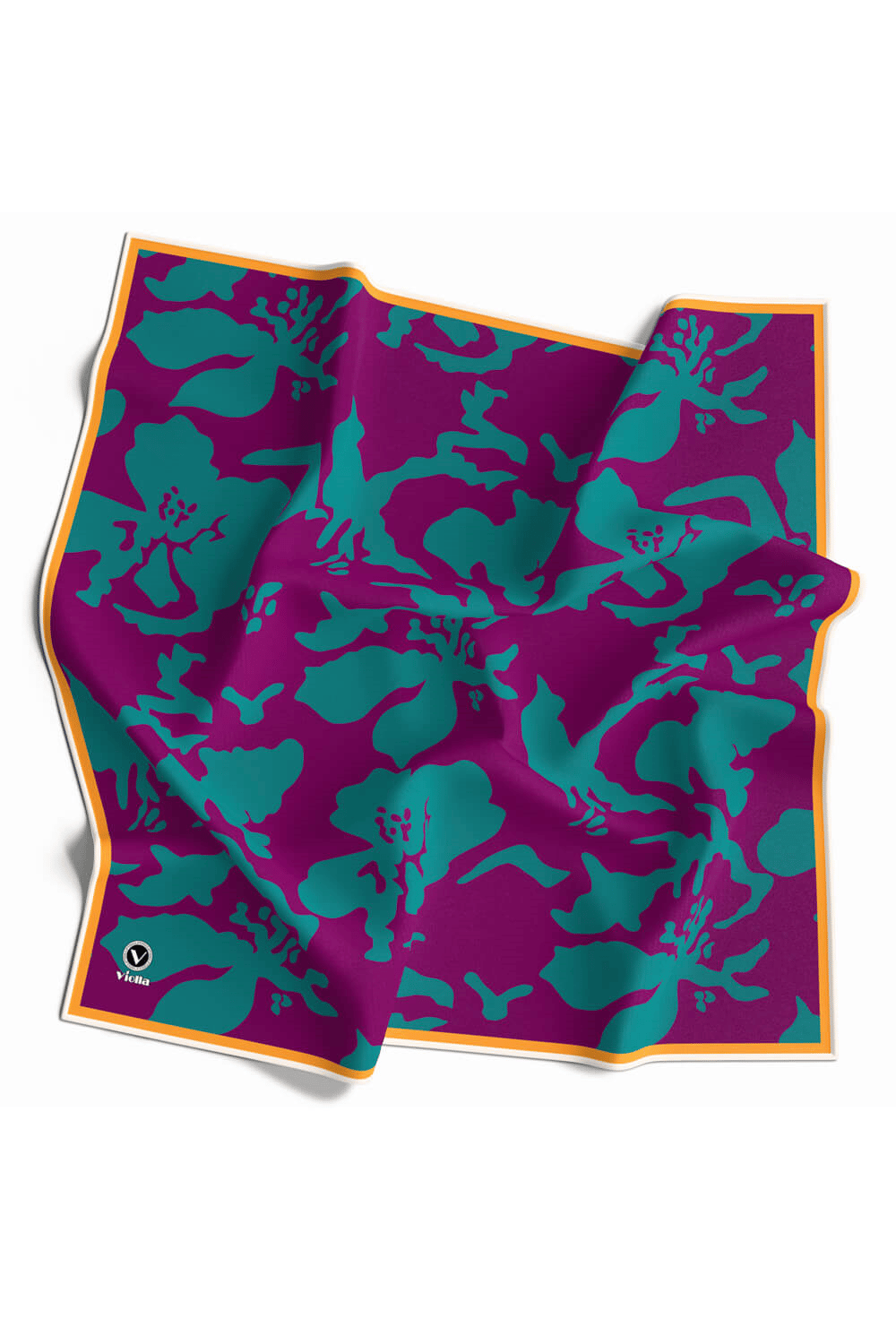Twill Çiçek Desenli Mürdüm - Petrol Mavisi Renkli 90x90 Eşarp (İpek İçermez) Dikim Şekli : El Dikişi