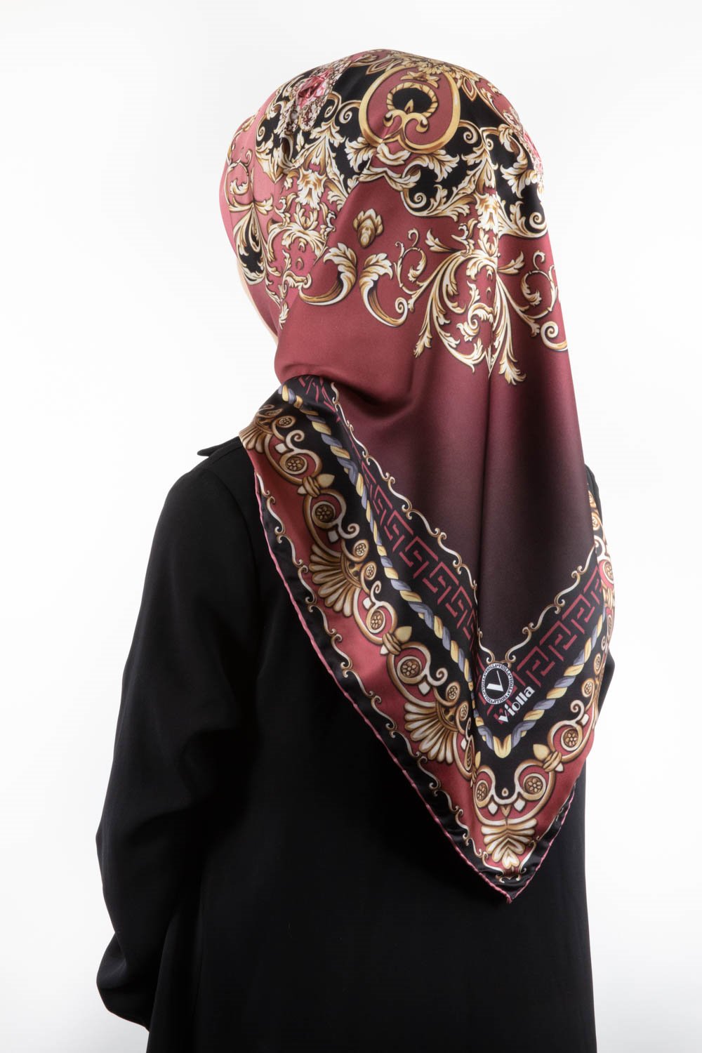 Twill Barok Desenli Gül Kurusu Renkli 90x90 Eşarp (İpek İçermez) Dikim Şekli : El Dikişi