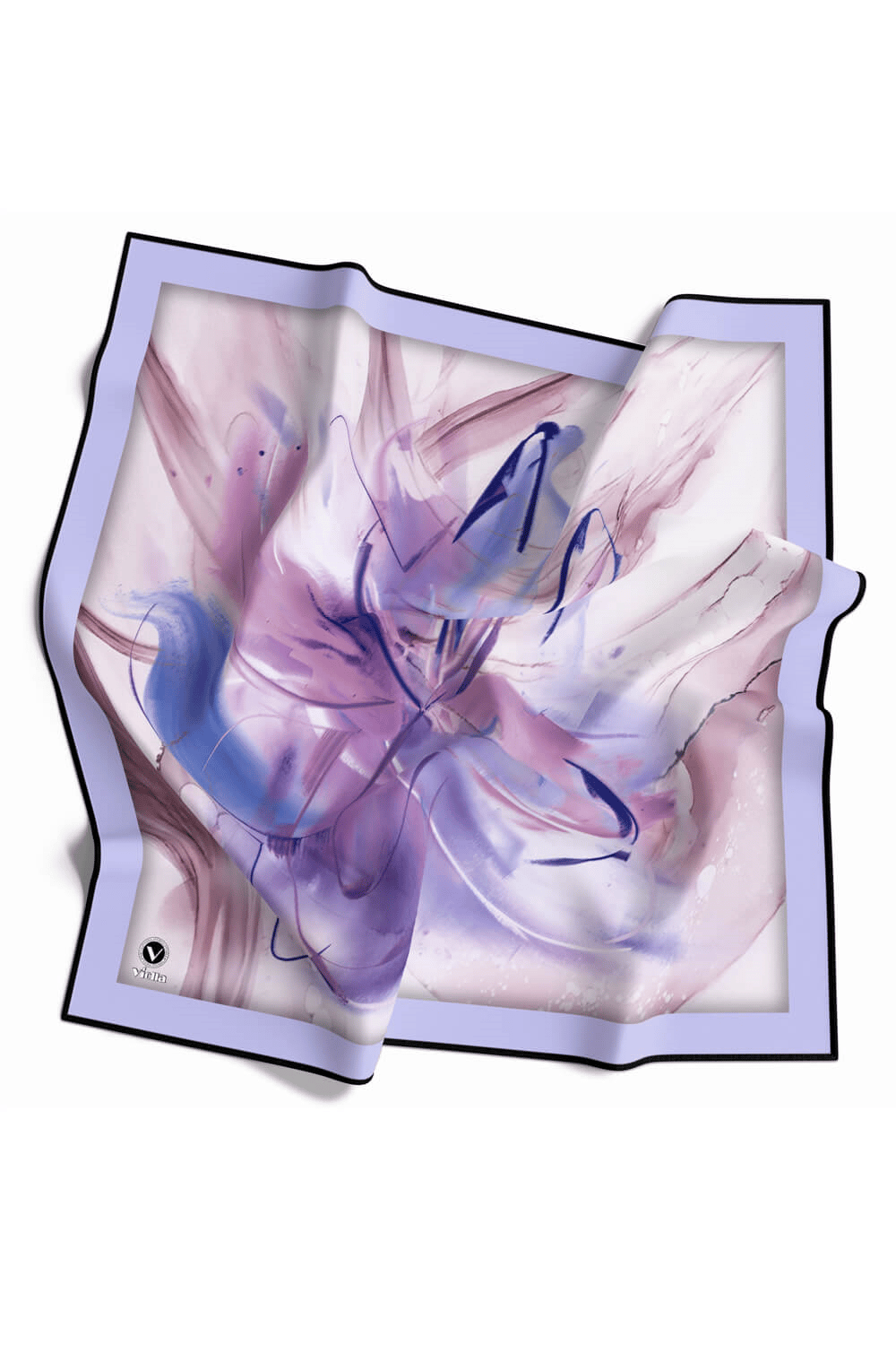 Twill Çiçek Tablo Desenli Lila Renkli 90x90 Eşarp (İpek İçermez) Kenar Dikiş Şekli El Dikişli