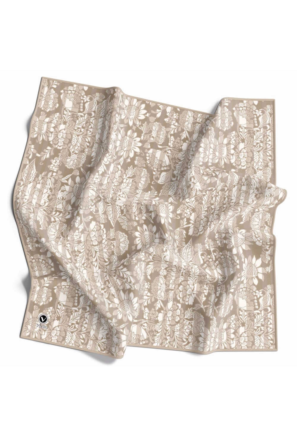 Twill Batik Şal Desenli Bej Renkli 90x90 Eşarp (İpek İçermez) Kenar Dikiş Şekli El Dikişli