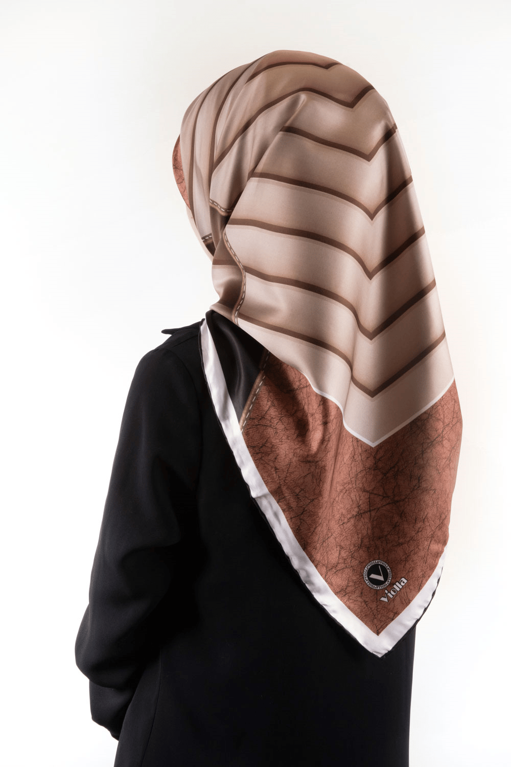 Twill Zigzag Desenli Bakır Renkli 90x90 Eşarp (İpek İçermez) Kenar Dikiş Şekli El Dikişli