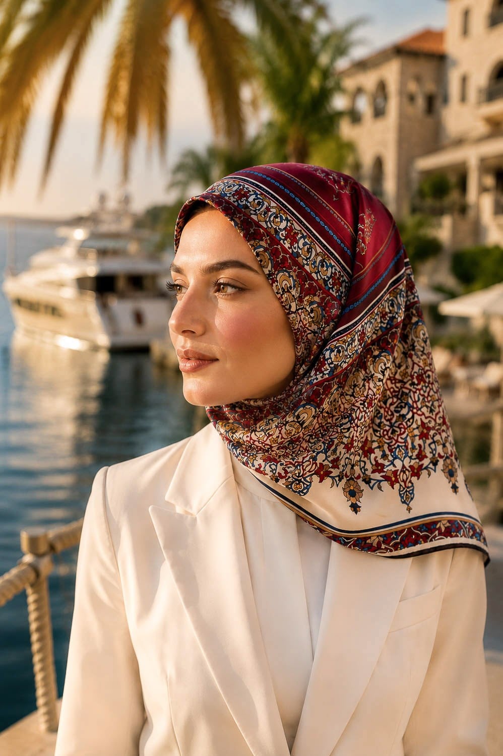 %100 Twill İpek Şal Desenli Bordo Renkli 90x90 Eşarp Dikim Şekli : El Dikişi