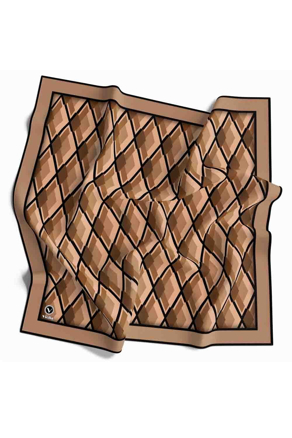 Kristal Geometrik Desenli Bej Renkli 90x90 Eşarp (İpek İçermez) Dikim Şekli : El Dikişi