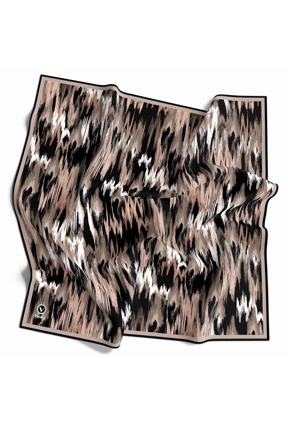 Twill Fırça Desenli Bej Renkli 90x90 Eşarp (İpek İçermez) Kenar Dikiş Şekli El Dikişli