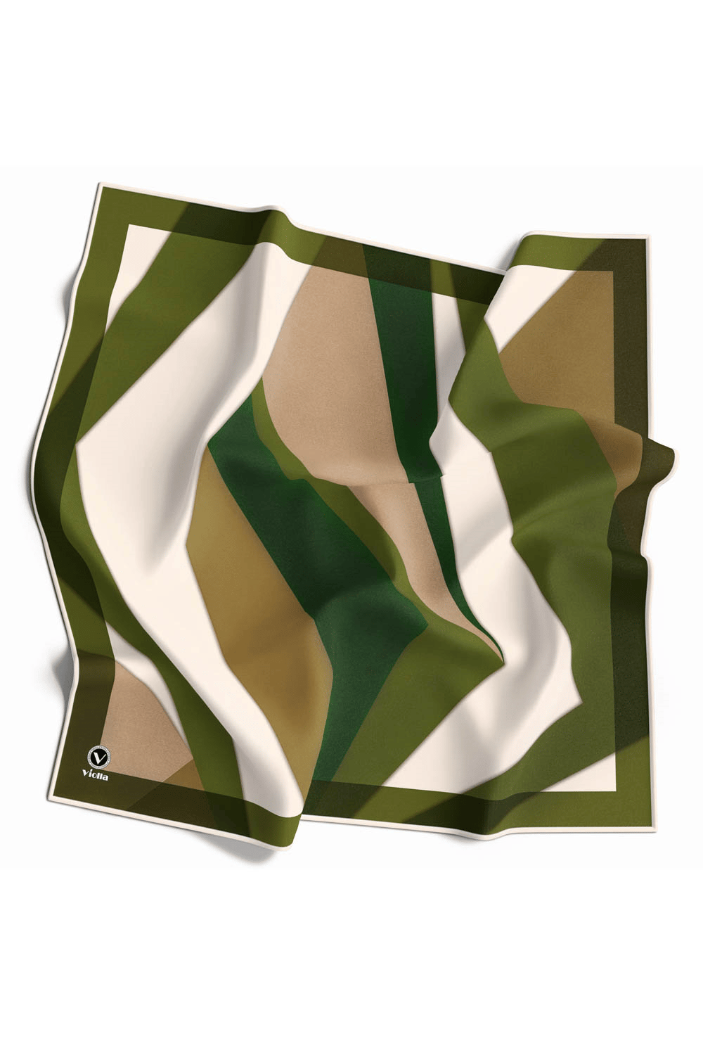 Twill Geometrik Desenli Haki Renkli 90x90 Eşarp (İpek İçermez) Dikim Şekli : El Dikişi