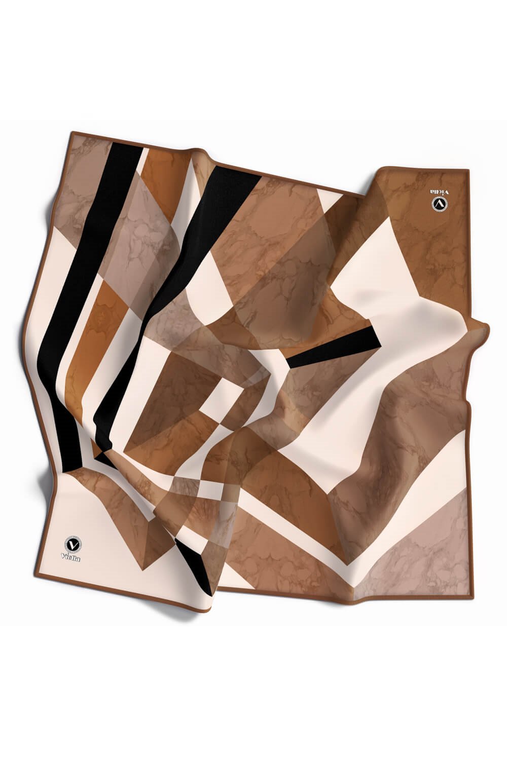 Twill Mermer Desenli Hardal Renkli 90x90 Eşarp (İpek İçermez) Kenar Dikiş Şekli El Dikişli