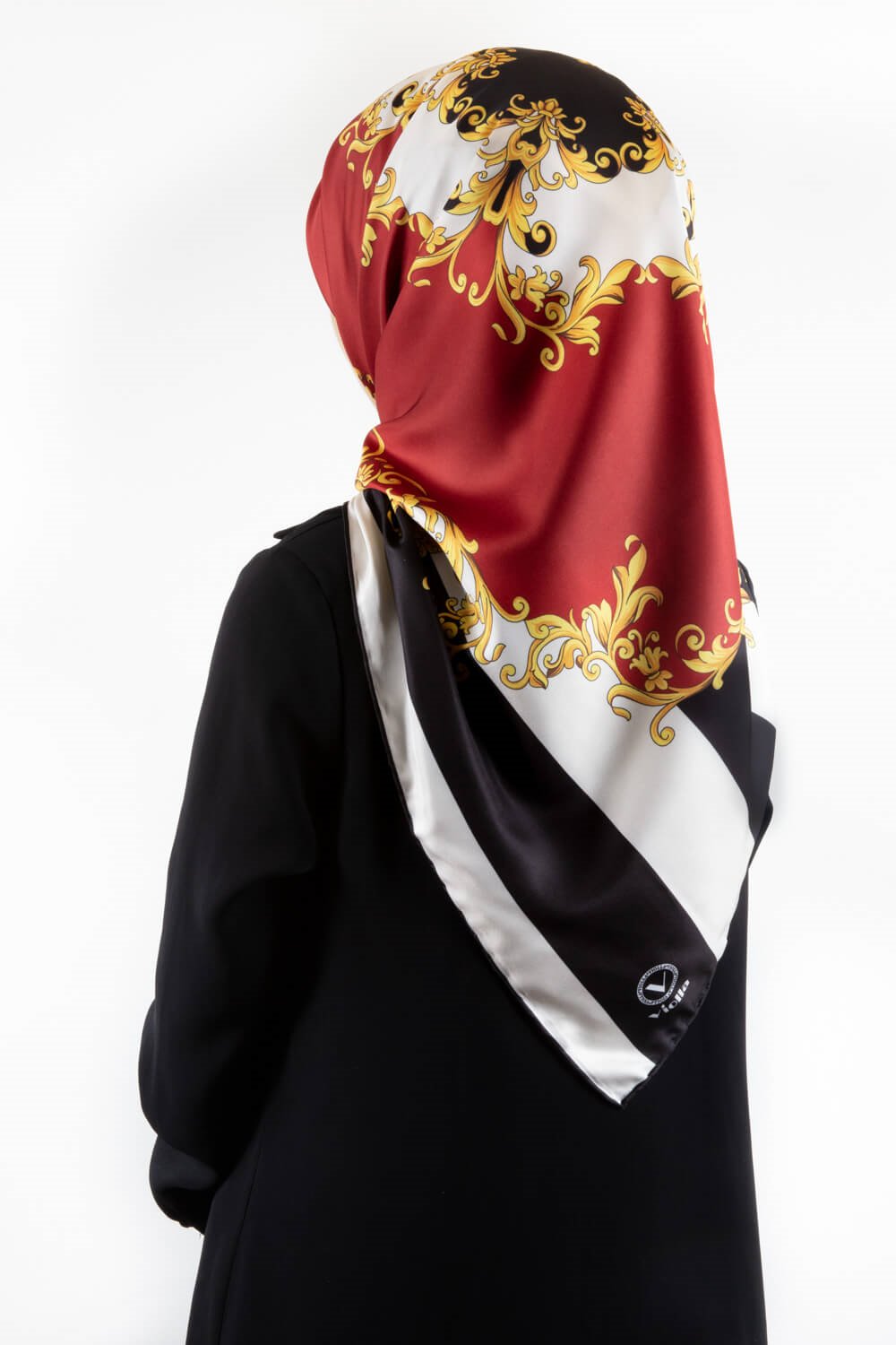 Twill Çizgili Barok Desenli Kırmızı Renkli 90x90 Eşarp (İpek İçermez)