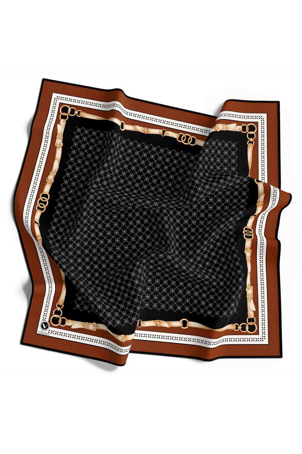 Twill Kemerli ve Çıtır Motifli Desenli Taba Renkli 90x90 Eşarp (İpek İçermez) Dikim Şekli : El Dikişi
