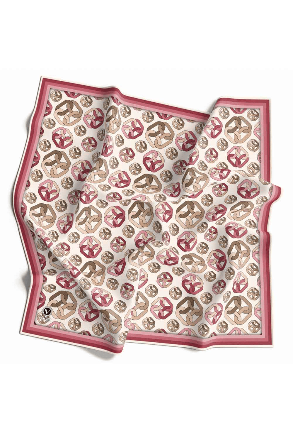 Kristal Zincir Motif Desenli Gül Kurusu Renkli 90x90 Eşarp (İpek İçermez) Kenar Dikiş Şekli El Dikişli