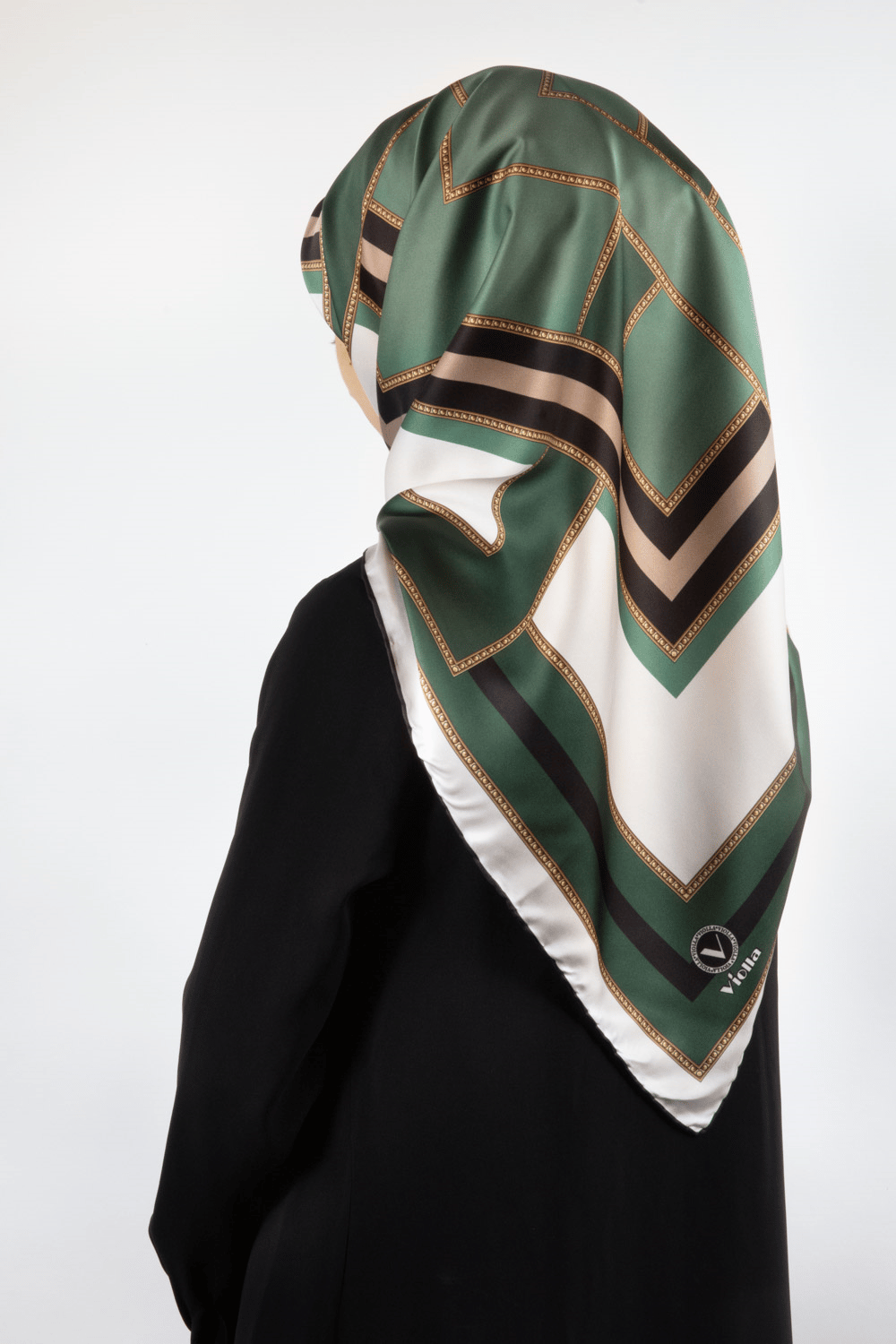 Twill Çerçeve Desenli Mint Yeşili Renkli 90x90 Eşarp (İpek İçermez) Kenar Dikiş Şekli El Dikişli