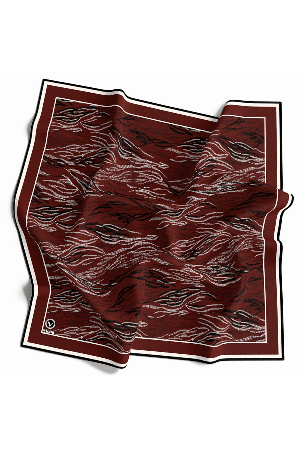 Twill Soyut Çizgi Desenli Bordo Renkli 90x90 Eşarp (İpek İçermez) Kenar Dikiş Şekli El Dikişli