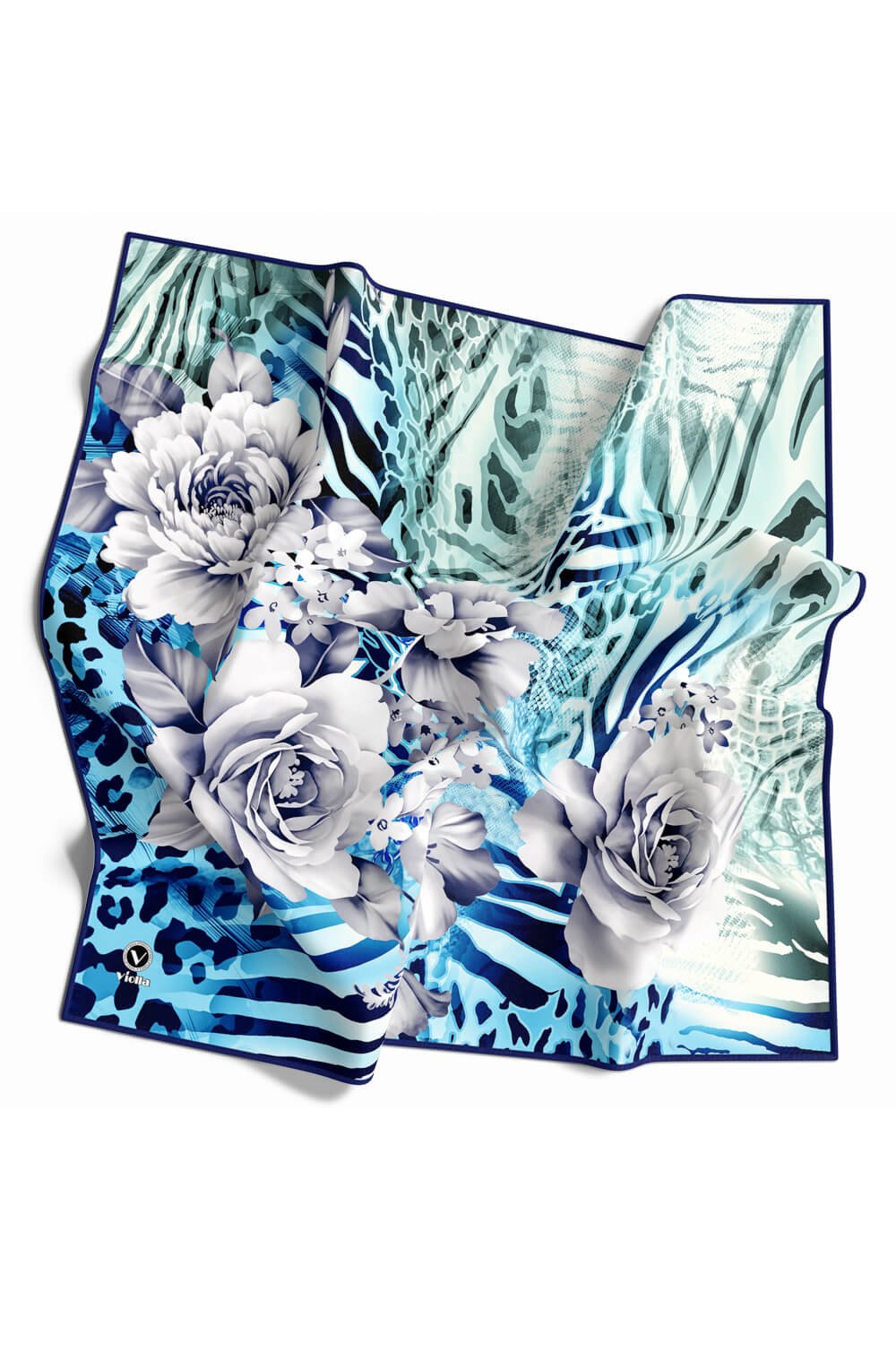 Twill Renkli Şerit Desenli Bebe Mavisi - Mint Yeşili Renkli 90x90 Eşarp (İpek İçermez) Kenar Dikiş Şekli El Dikişli
