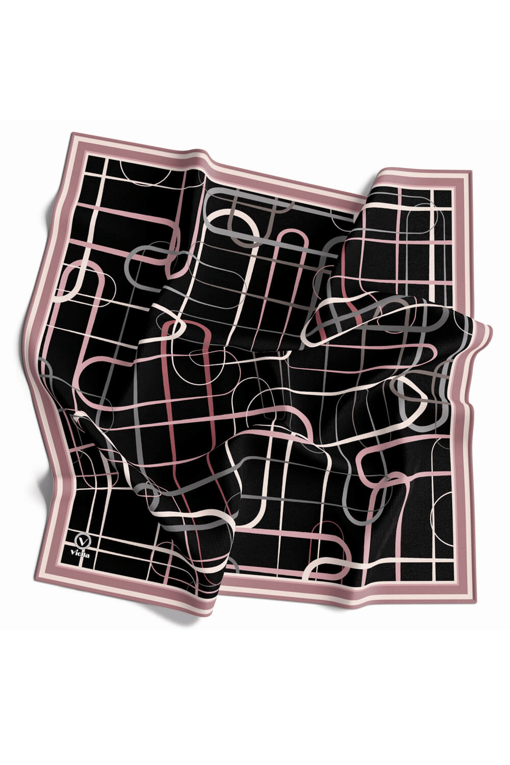 Twill Geometrik Desenli Pudra Renkli 90x90 Eşarp (İpek İçermez) Dikim Şekli : El Dikişi