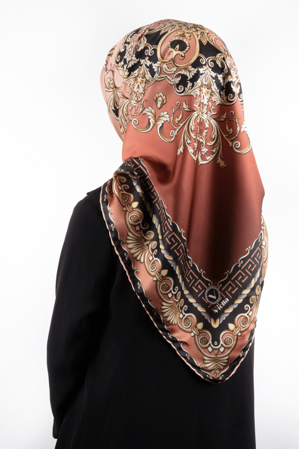 Twill Barok Desenli Taba Renkli 90x90 Eşarp (İpek İçermez) Dikim Şekli : El Dikişi