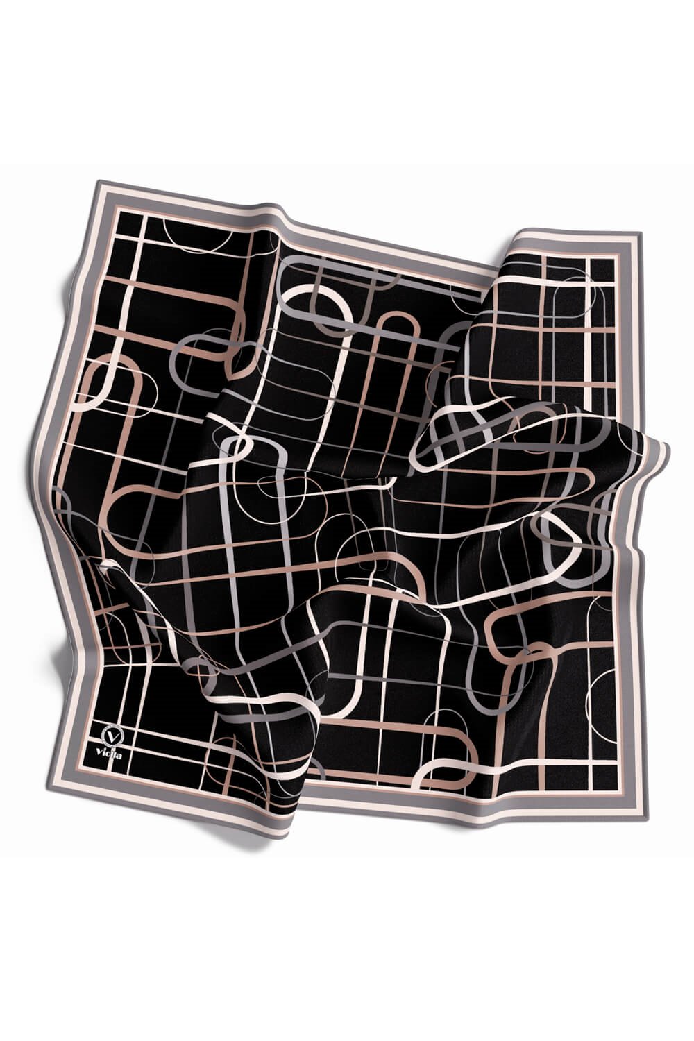 Twill Geometrik Desenli Gri Renkli 90x90 Eşarp (İpek İçermez) Dikim Şekli : El Dikişi