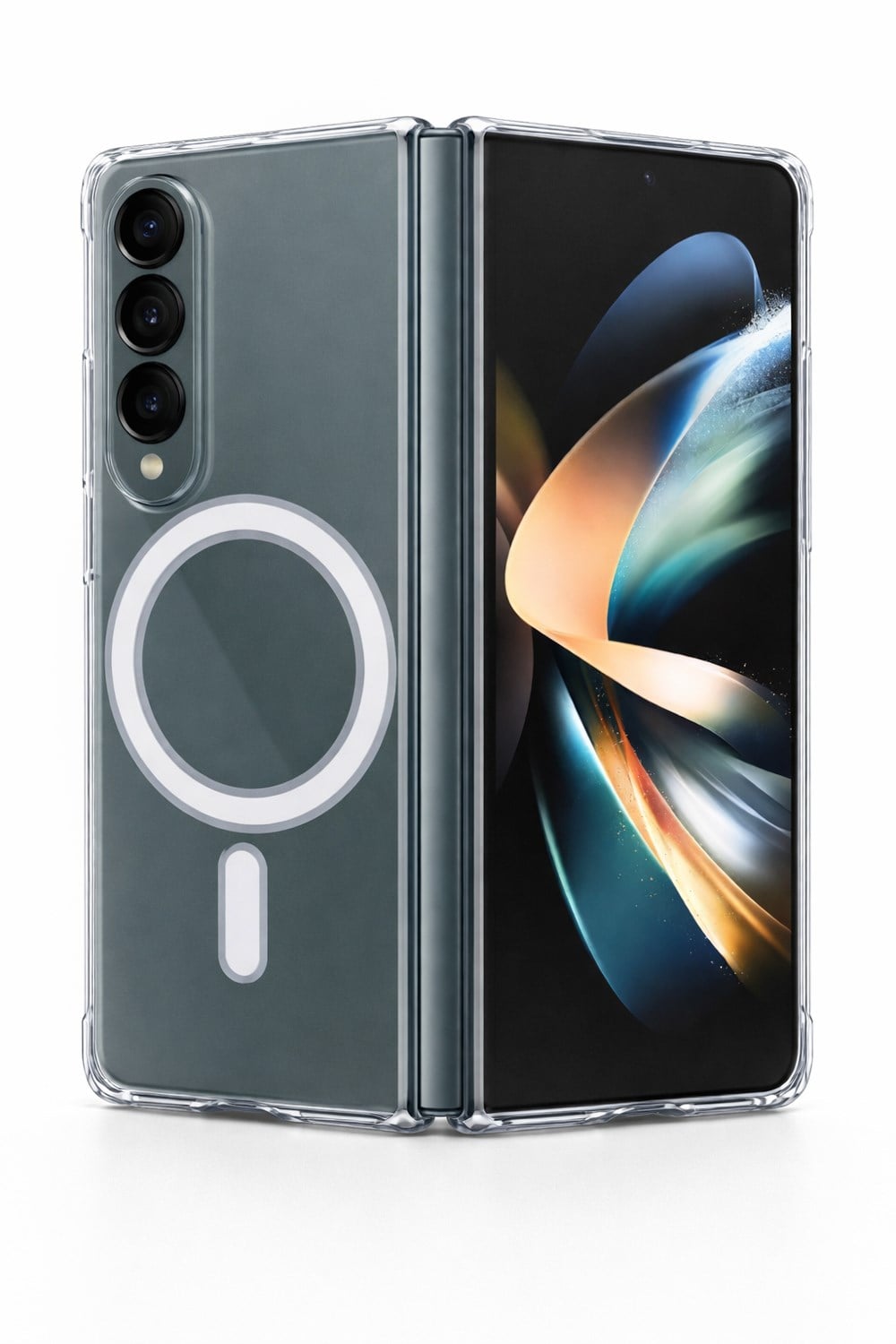 Samsung Galaxy Z Fold 4 Uyumlu Kamera Korumalı Magsafe Wireless Şarj Özellikli Lüks Şeffaf Silikon Telefon Kılıfı